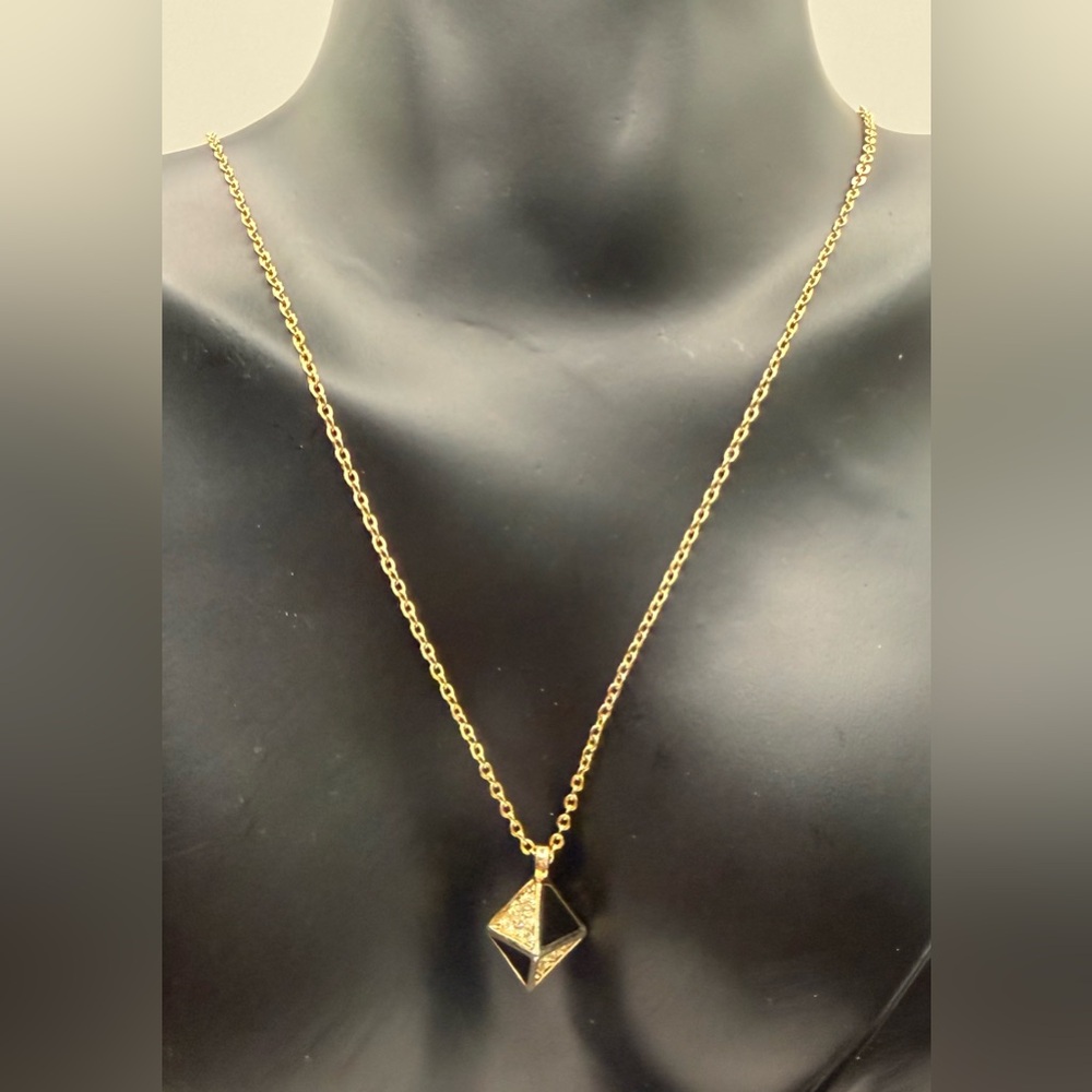 Vintage Dior Gold rhinestones, and black Triangle Pendant with chain Necklace - Picture 4 of 12